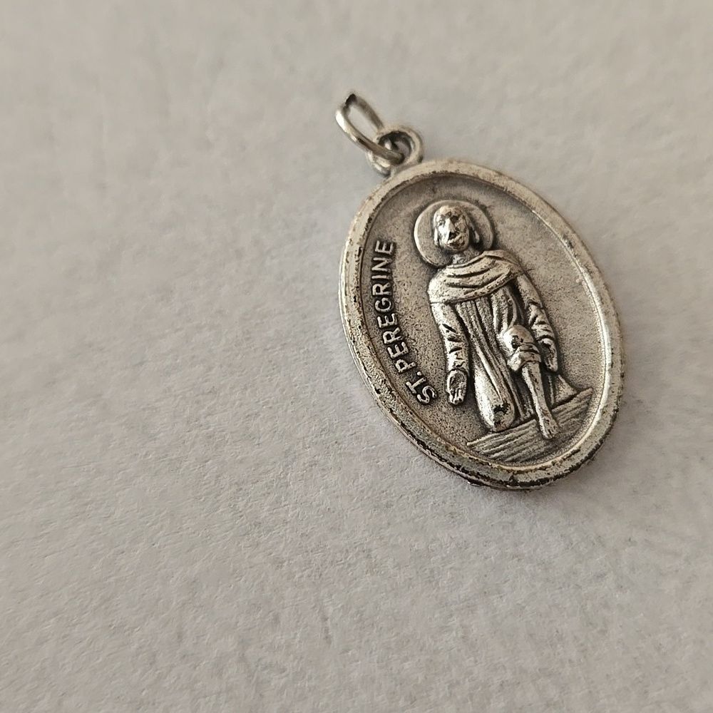 St. Peregrine ITALY Pendant Faith Charm Mediallion Jewelry Women Men Silver Tone